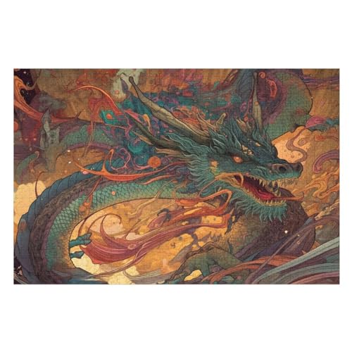 Drache Holzpuzzle 1000 Teile, Knobelspiele Für Erwachsene, Teenager, Puzzles Unmögliche - Kinder Puzzle Zimmer Deko （75×50cm） von LLXXHH