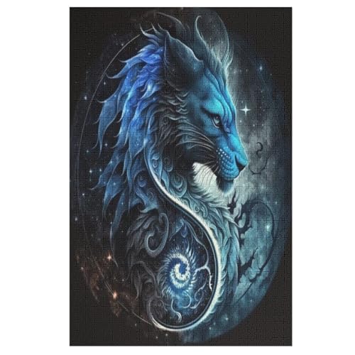 Drache Löwe Holzpuzzle 1000 Teile, Knobelspiele Für Erwachsene, Teenager, Puzzles Unmögliche - Kinder Puzzle Zimmer Deko 78×53cm von LLXXHH