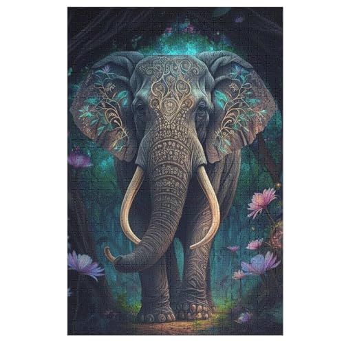 Elefant Holzpuzzle 1000 Teile Klassische Puzzles Erwachsene Kinder Puzzle DIY Kit Holzspielzeug Einzigartiges Geschenk 78×53cm von LLXXHH