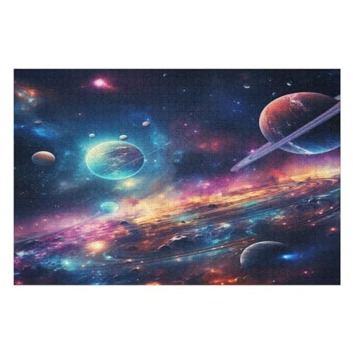 Farbenfrohes Universum Holzpuzzle 1000 Teile, Knobelspiele Für Erwachsene, Teenager, Puzzles Unmögliche - Kinder Puzzle Zimmer Deko （75×50cm） von LLXXHH