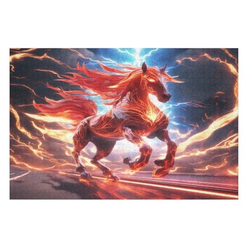 Flame Horse Puzzles 1000 Teile Erwachsener Kniffel Spaß Für Die Ganze Familie, Holzpuzzle Kinder Erwachsene, Impossible Puzzle Schwer （75×50cm） von LLXXHH