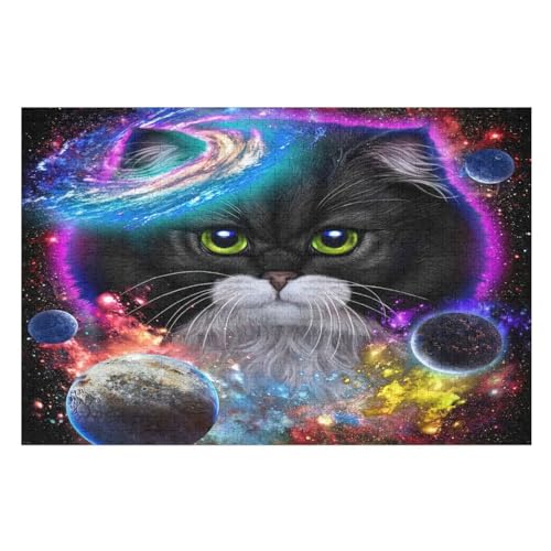 Galaxie-Weltraumkatze 1000 Teile Puzzles Für Erwachsene, Impossible Puzzle, Geschicklichkeitsspiel Für Die Ganze Familie, Kinder Holzpuzzle （75×50cm） von LLXXHH