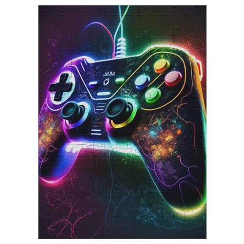 Gaming Neon Gamepad-Puzzlespiel Aus Holz, 300 Puzzleteile, Kreatives Puzzle Für Teenager Und Erwachsene, Kreatives Spielzeug, Puzzles, 42×30cm von LLXXHH