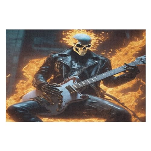 Gitarre Skeleton Man Holzpuzzle 1000 Teile, Knobelspiele Für Erwachsene, Teenager, Puzzles Unmögliche - Kinder Puzzle Zimmer Deko （75×50cm） von LLXXHH