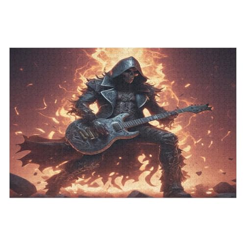 Gitarre Skeleton Man Holzpuzzle 1000 Teile, Knobelspiele Für Erwachsene, Teenager, Puzzles Unmögliche - Kinder Puzzle Zimmer Deko （75×50cm） von LLXXHH