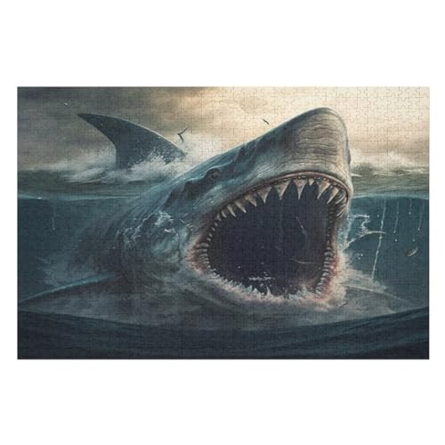 Hai Holzpuzzle Für Erwachsene Teenager Stress Abbauen Familien-Puzzlespiel Poster 1000-teiliges Puzzle Kinder Lernspiel （75×50cm） von LLXXHH