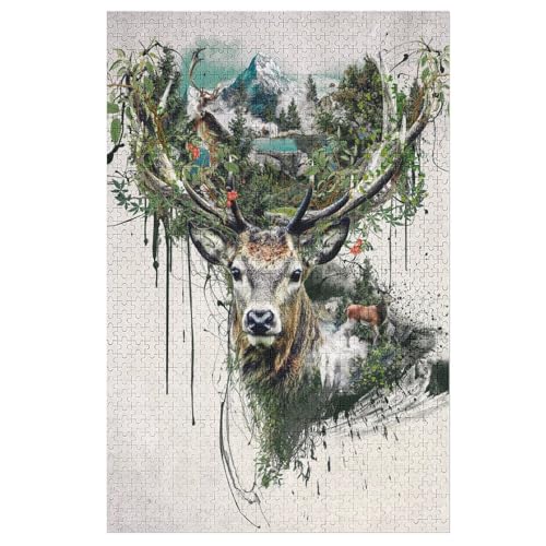 Hirsch Holzpuzzle 1000 Teile Klassische Puzzles Erwachsene Kinder Puzzle DIY Kit Holzspielzeug Einzigartiges Geschenk 78×53cm von LLXXHH