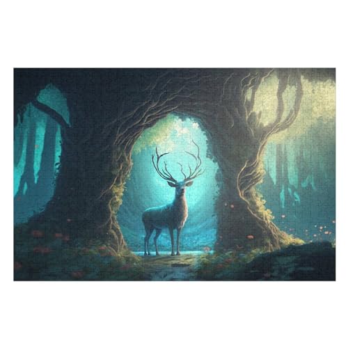 Hirsch -Puzzle, 1000 Teile,Holzpuzzle Für Erwachsene Kinder, Lustiges Spielzeug, Denkspiel, Bildungsspiel, （75×50cm） von LLXXHH