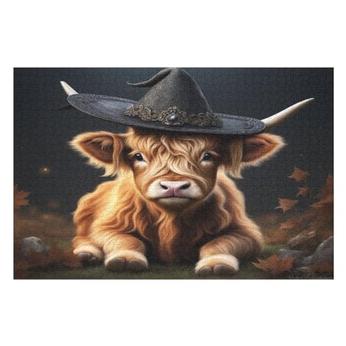 Hochlandrind Puzzles 1000 Teile Erwachsener Kniffel Spaß Für Die Ganze Familie, Holzpuzzle Kinder Erwachsene, Impossible Puzzle Schwer （75×50cm） von LLXXHH
