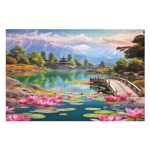 Holzbrücke Lotus Puzzle 1000 Teile, Holzpuzzle Für Erwachsene Kinder, Impossible Puzzles, Geschicklichkeitsspiel Für Die Ganze Familie （75×50cm） von LLXXHH