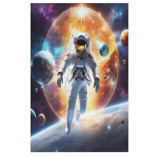 Holzpuzzles 1000 Teile Astronaut -Puzzle Für Jungen Und Mädchen, Schwierigkeitsgrad, Lernspiele, Familienspielzeug 78×53cm von LLXXHH