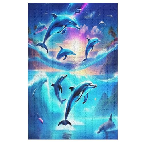 Holzpuzzles 1000 Teile Delphin -Puzzle Für Jungen Und Mädchen, Schwierigkeitsgrad, Lernspiele, Familienspielzeug 78×53cm von LLXXHH