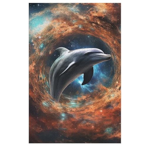 Holzpuzzles 1000 Teile Delphin -Puzzle Für Jungen Und Mädchen, Schwierigkeitsgrad, Lernspiele, Familienspielzeug 78×53cm von LLXXHH