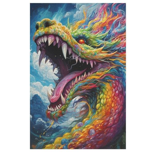 Holzpuzzles 1000 Teile Drache -Puzzle Für Jungen Und Mädchen, Schwierigkeitsgrad, Lernspiele, Familienspielzeug 78×53cm von LLXXHH
