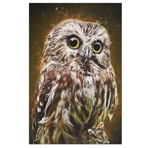 Holzpuzzles 1000 Teile Eule -Puzzle Für Jungen Und Mädchen, Schwierigkeitsgrad, Lernspiele, Familienspielzeug 78×53cm von LLXXHH