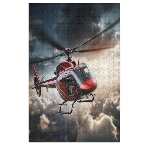 Holzpuzzles 1000 Teile Hubschrauber -Puzzle Für Jungen Und Mädchen, Schwierigkeitsgrad, Lernspiele, Familienspielzeug 78×53cm von LLXXHH