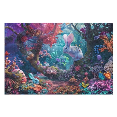 Holzpuzzles 1000 Teile Kaninchen -Puzzle Für Jungen Und Mädchen, Schwierigkeitsgrad, Lernspiele, Familienspielzeug （75×50cm） von LLXXHH