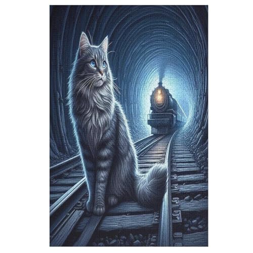 Holzpuzzles 1000 Teile Katze -Puzzle Für Jungen Und Mädchen, Schwierigkeitsgrad, Lernspiele, Familienspielzeug 78×53cm von LLXXHH