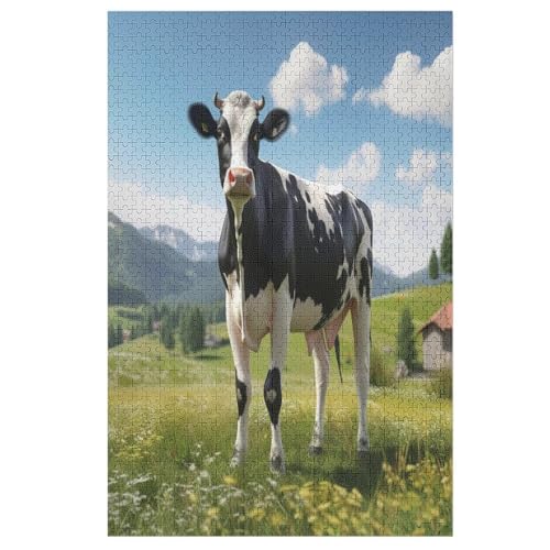 Holzpuzzles 1000 Teile Kuh -Puzzle Für Jungen Und Mädchen, Schwierigkeitsgrad, Lernspiele, Familienspielzeug 78×53cm von LLXXHH