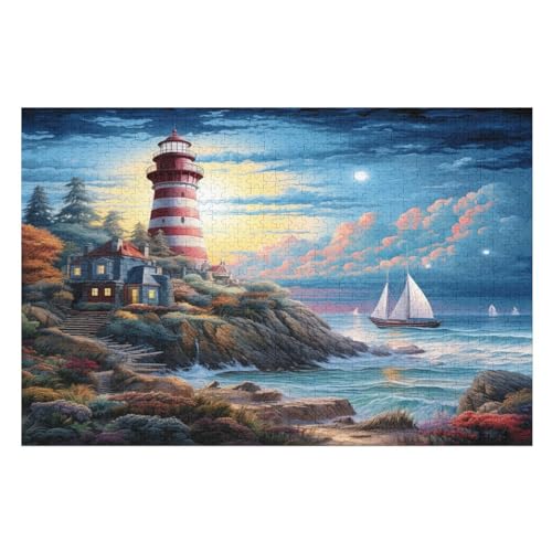 Holzpuzzles 1000 Teile Leuchttürme -Puzzle Für Jungen Und Mädchen, Schwierigkeitsgrad, Lernspiele, Familienspielzeug （75×50cm） von LLXXHH