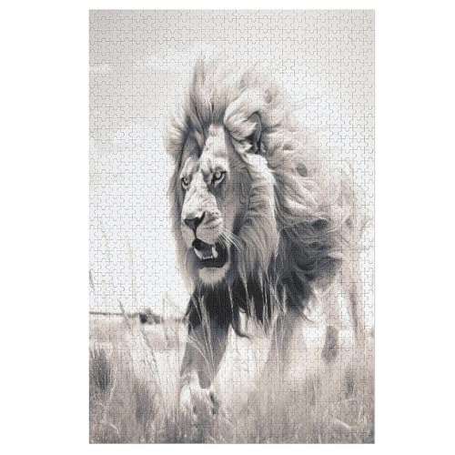 Holzpuzzles 1000 Teile Löwe -Puzzle Für Jungen Und Mädchen, Schwierigkeitsgrad, Lernspiele, Familienspielzeug 78×53cm von LLXXHH