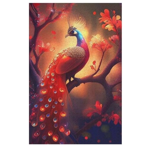 Holzpuzzles 1000 Teile Pfau -Puzzle Für Jungen Und Mädchen, Schwierigkeitsgrad, Lernspiele, Familienspielzeug 78×53cm von LLXXHH