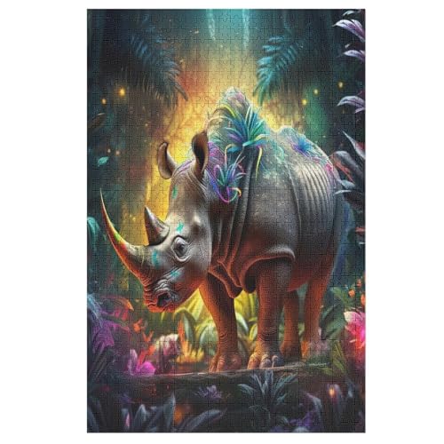 Holzpuzzles 1000 Teile Rhinozeros -Puzzle Für Jungen Und Mädchen, Schwierigkeitsgrad, Lernspiele, Familienspielzeug 78×53cm von LLXXHH