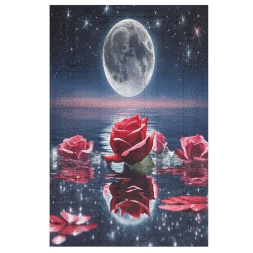 Holzpuzzles 1000 Teile Rose -Puzzle Für Jungen Und Mädchen, Schwierigkeitsgrad, Lernspiele, Familienspielzeug 78×53cm von LLXXHH