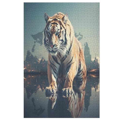 Holzpuzzles 1000 Teile Tiger -Puzzle Für Jungen Und Mädchen, Schwierigkeitsgrad, Lernspiele, Familienspielzeug 78×53cm von LLXXHH