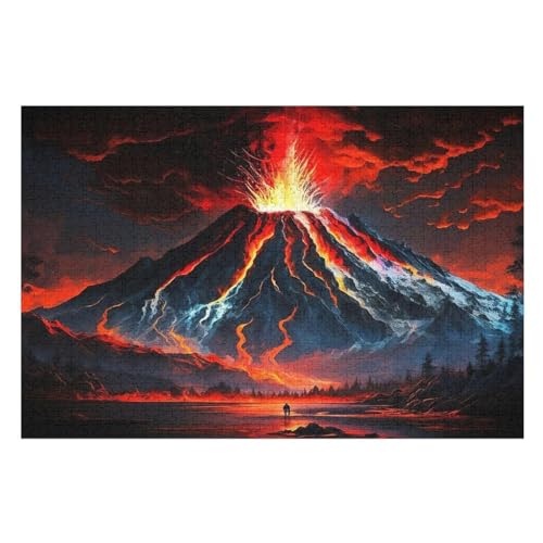 Holzpuzzles 1000 Teile Vulkan -Puzzle Für Jungen Und Mädchen, Schwierigkeitsgrad, Lernspiele, Familienspielzeug （75×50cm） von LLXXHH