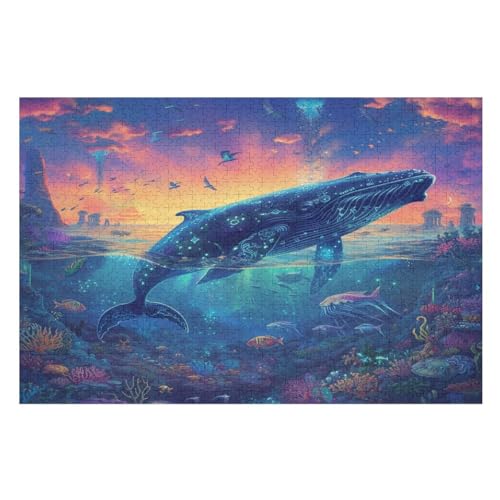 Holzpuzzles 1000 Teile Wal -Puzzle Für Jungen Und Mädchen, Schwierigkeitsgrad, Lernspiele, Familienspielzeug （75×50cm） von LLXXHH