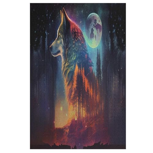 Holzpuzzles 1000 Teile Wolf -Puzzle Für Jungen Und Mädchen, Schwierigkeitsgrad, Lernspiele, Familienspielzeug 78×53cm von LLXXHH