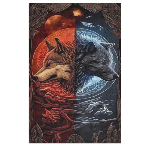 Holzpuzzles 1000 Teile Wolf -Puzzle Für Jungen Und Mädchen, Schwierigkeitsgrad, Lernspiele, Familienspielzeug 78×53cm von LLXXHH