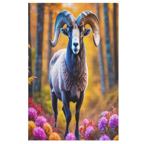 Holzpuzzles 1000 Teile Ziege -Puzzle Für Jungen Und Mädchen, Schwierigkeitsgrad, Lernspiele, Familienspielzeug 78×53cm von LLXXHH