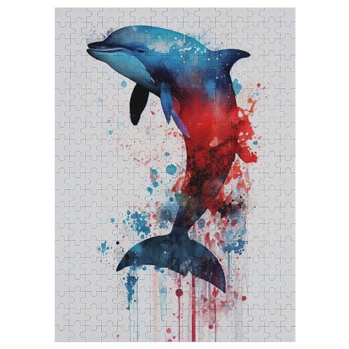 Holzpuzzles 300 Teile Delfin -Puzzle Für Jungen Und Mädchen, Schwierigkeitsgrad, Lernspiele, Familienspielzeug 42×30cm von LLXXHH