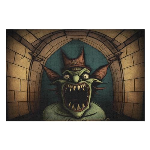 Horror-Kunst 1000 Teile Puzzle Für Erwachsene, Herausforderung Puzzles - Verringerter Druck Schwieriges Holzpuzzle Für Kinder 12+ （75×50cm） von LLXXHH