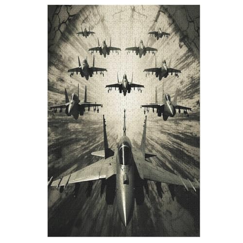 Kampfflugzeug Holzpuzzle 1000 Teile, Knobelspiele Für Erwachsene, Teenager, Puzzles Unmögliche - Kinder Puzzle Zimmer Deko 78×53cm von LLXXHH