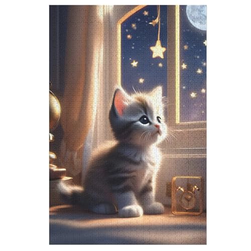 Katze Holzpuzzle 1000 Teile Klassische Puzzles Erwachsene Kinder Puzzle DIY Kit Holzspielzeug Einzigartiges Geschenk 78×53cm von LLXXHH