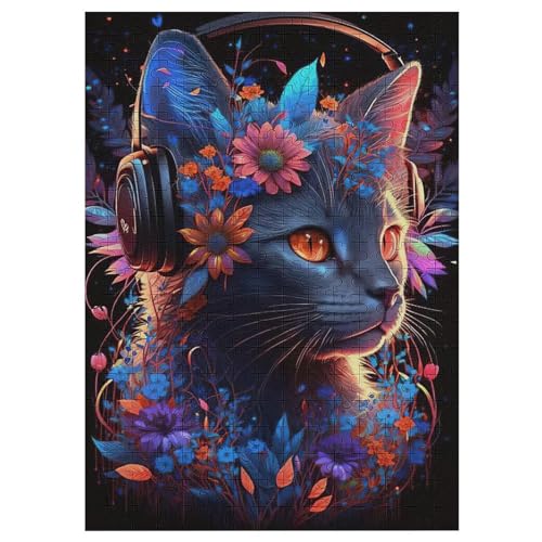 Katze Holzpuzzle 300 Teile Klassische Puzzles Erwachsene Kinder Puzzle DIY Kit Holzspielzeug Einzigartiges Geschenk 42×30cm von LLXXHH