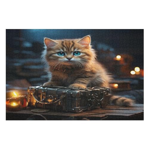 Katze -Puzzle, 1000 Teile,Holzpuzzle Für Erwachsene Kinder, Lustiges Spielzeug, Denkspiel, Bildungsspiel, （75×50cm） von LLXXHH