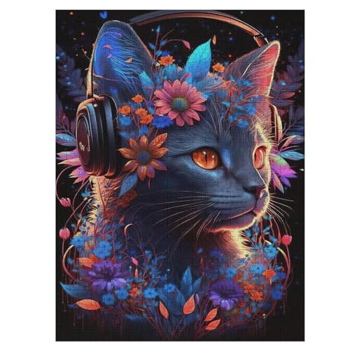 Katze Puzzles 500 Teile Erwachsener Kniffel Spaß Für Die Ganze Familie, Holzpuzzle Kinder Erwachsene, Impossible Puzzle Schwer 55×41cm von LLXXHH