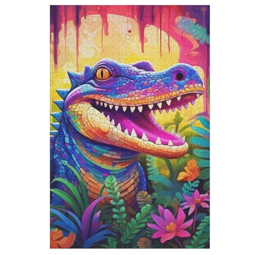 Krokodil Holzpuzzle 1000 Teile Klassische Puzzles Erwachsene Kinder Puzzle DIY Kit Holzspielzeug Einzigartiges Geschenk 78×53cm von LLXXHH