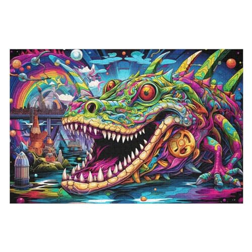 Krokodil Puzzle 1000 Teile, Holzpuzzle Herausforderndes Geschicklichkeitsspiel Für Die Ganze Familie, Kinder Erwachsenenpuzzle Ab 12 Jahren （75×50cm） von LLXXHH