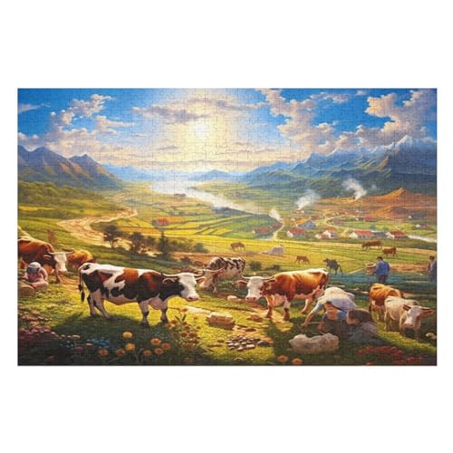 Kuh -Puzzle, 1000 Teile,Holzpuzzle Für Erwachsene Kinder, Lustiges Spielzeug, Denkspiel, Bildungsspiel, （75×50cm） von LLXXHH