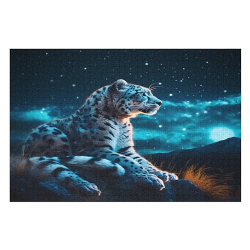 Leopard Holzpuzzle 1000 Teile Klassische Puzzles Erwachsene Kinder Puzzle DIY Kit Holzspielzeug Einzigartiges Geschenk （75×50cm） von LLXXHH