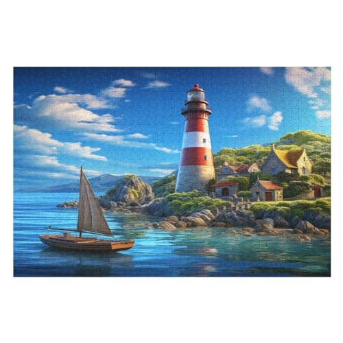 Leuchttürme Puzzle 1000 Teile, Holzpuzzle Herausforderndes Geschicklichkeitsspiel Für Die Ganze Familie, Kinder Erwachsenenpuzzle Ab 12 Jahren （75×50cm） von LLXXHH