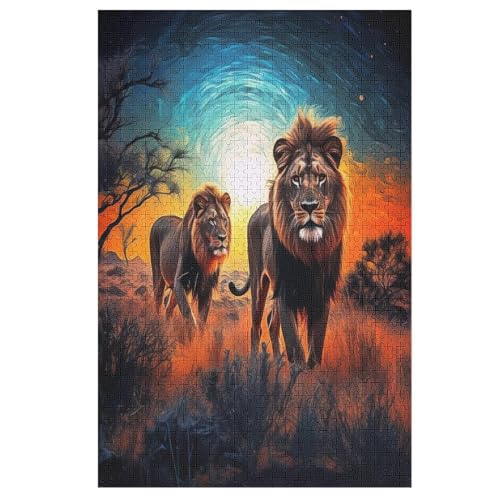 Löwe Holzpuzzle 1000 Teile, Knobelspiele Für Erwachsene, Teenager, Puzzles Unmögliche - Kinder Puzzle Zimmer Deko 78×53cm von LLXXHH