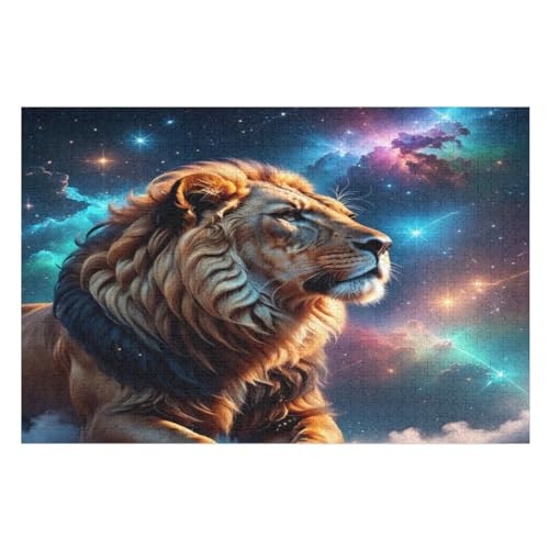 Löwe Puzzle 1000 Teile, Holzpuzzle Für Erwachsene Kinder, Impossible Puzzles, Geschicklichkeitsspiel Für Die Ganze Familie （75×50cm） von LLXXHH