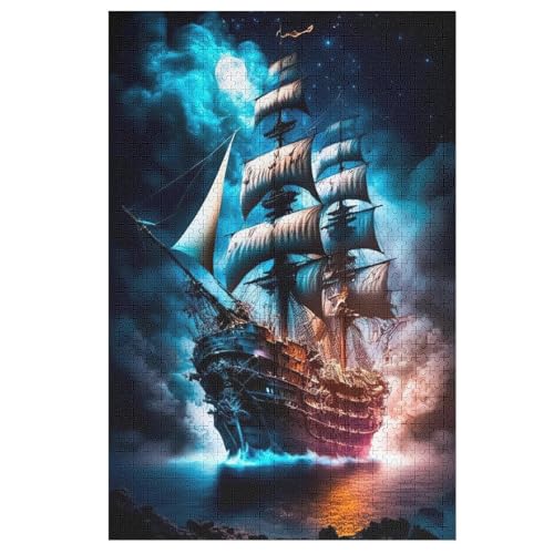 Piratnschiff Holzpuzzle 1000 Teile Klassische Puzzles Erwachsene Kinder Puzzle DIY Kit Holzspielzeug Einzigartiges Geschenk 78×53cm von LLXXHH