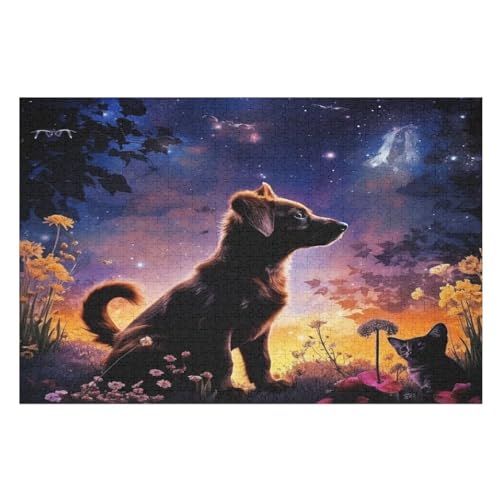 Puzzle 1000 Teile Süßer Hund Holzpuzzle Für Erwachsene Lernspiel Herausforderungsspielzeug The Puzzles Für Erwachsene Kinder （75×50cm） von LLXXHH